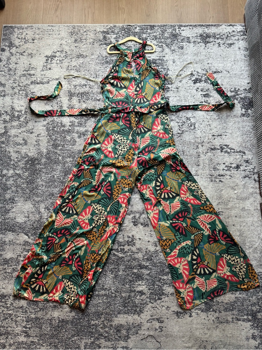 FARM Rio Teal Multi-Print Halter Wide-Leg Jumpsuit - Picture 3 of 4